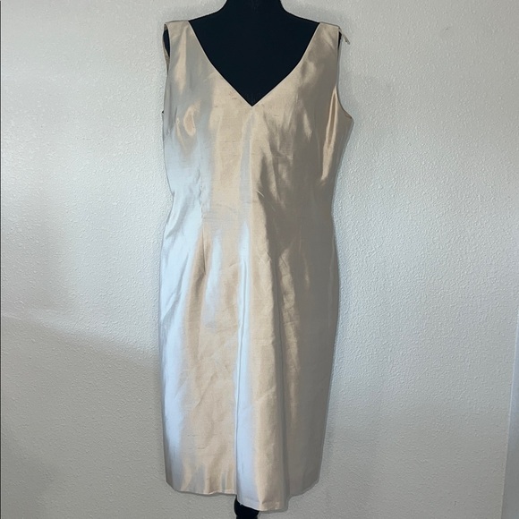 Gilad Set Embroidered Silk Button Front Jacket W/ Matching VNeck Dress Champagne - Picture 4 of 13